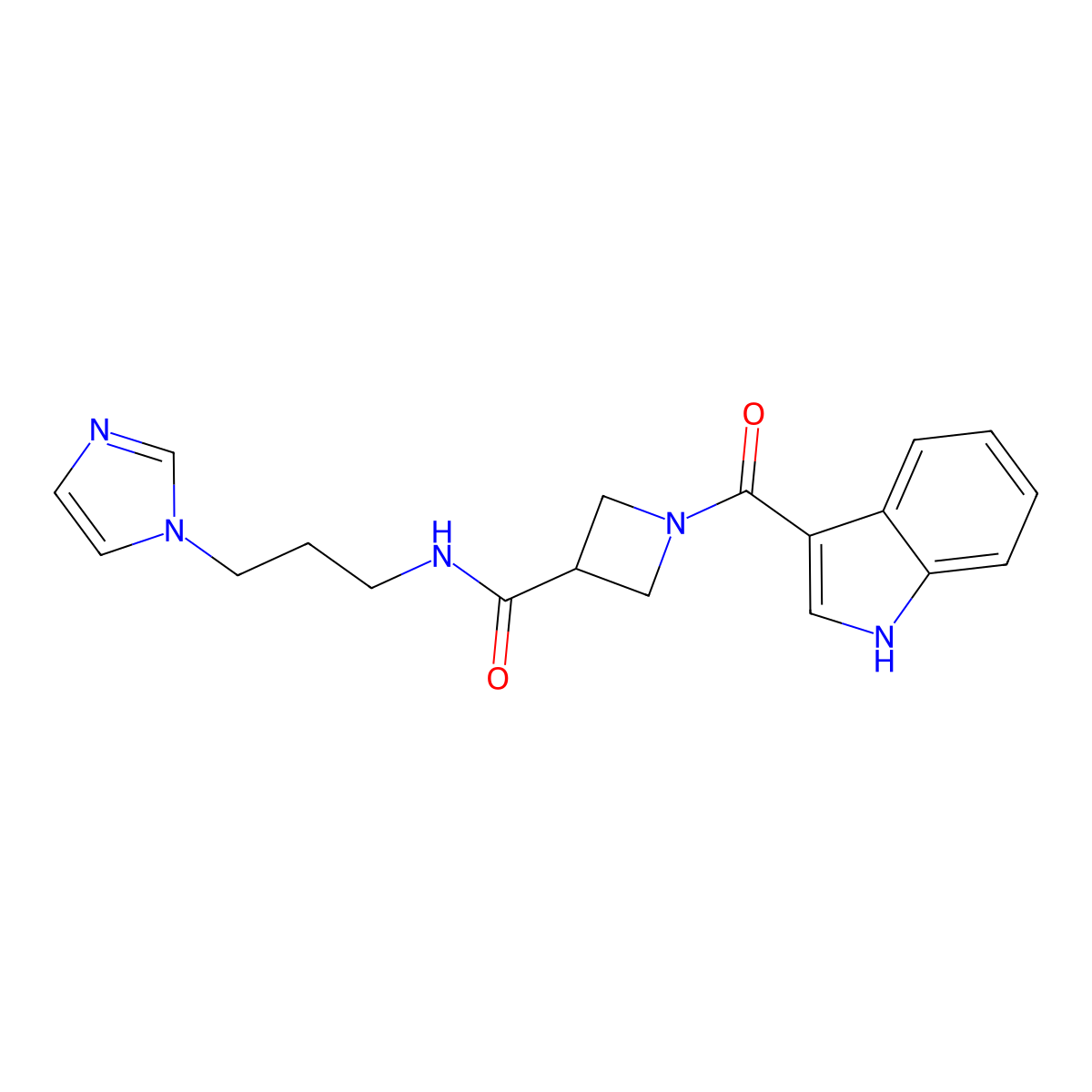 N-(3-(1H-imidazol-1-yl)propyl)-1-(1H-indole-3-carbonyl)azetidine-3-carboxamide molecular structure, CAS 1396793-23-9