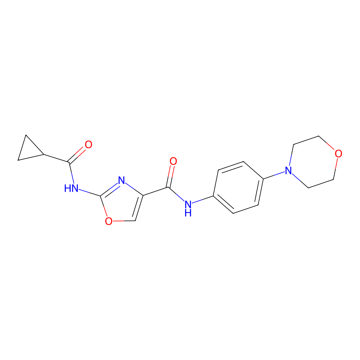 2-(cyclopropanecarboxamido)-N-(4-morpholinophenyl)oxazole-4-carboxamide molecular structure, CAS 1396793-24-0