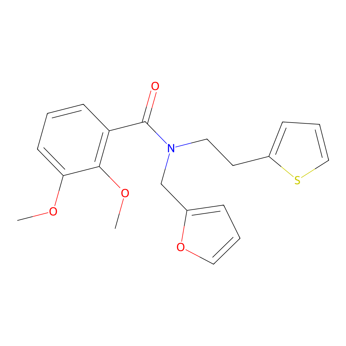 N-(furan-2-ylmethyl)-2,3-dimethoxy-N-(2-(thiophen-2-yl)ethyl)benzamide molecular structure, CAS 1396793-25-1