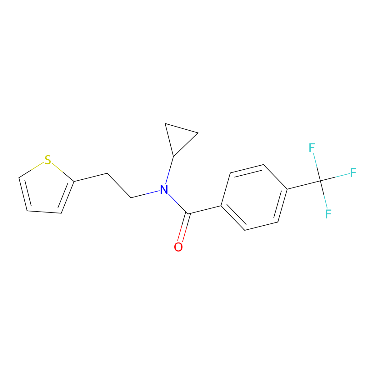 N-cyclopropyl-N-[2-(thiophen-2-yl)ethyl]-4-(trifluoromethyl)benzamide molecular structure, CAS 1396793-26-2