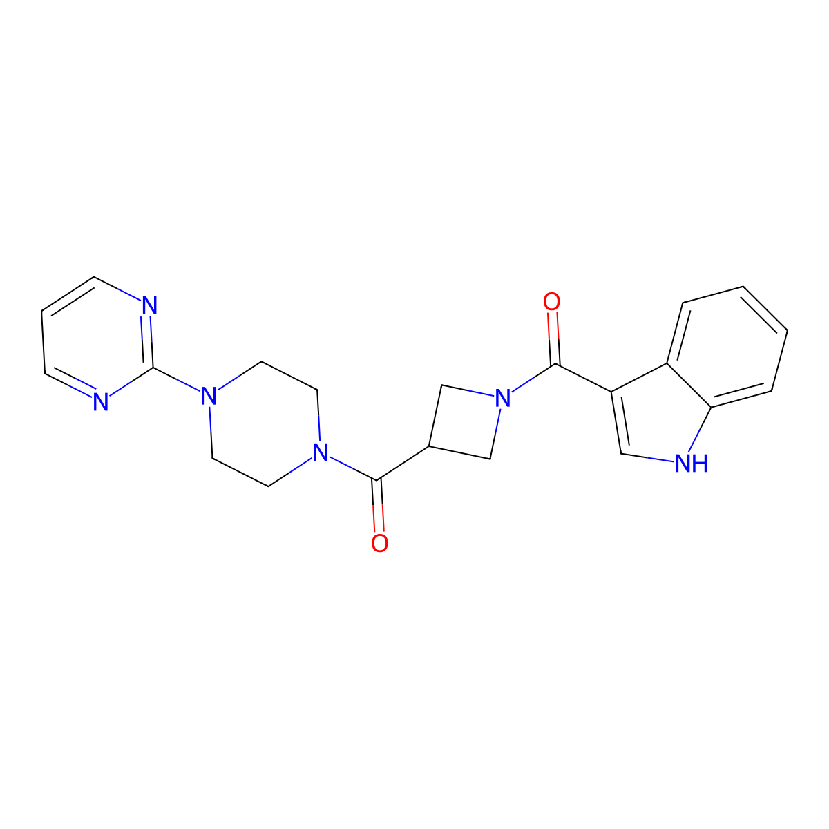 (1-(1H-indole-3-carbonyl)azetidin-3-yl)(4-(pyrimidin-2-yl)piperazin-1-yl)methanone molecular structure, CAS 1396793-28-4