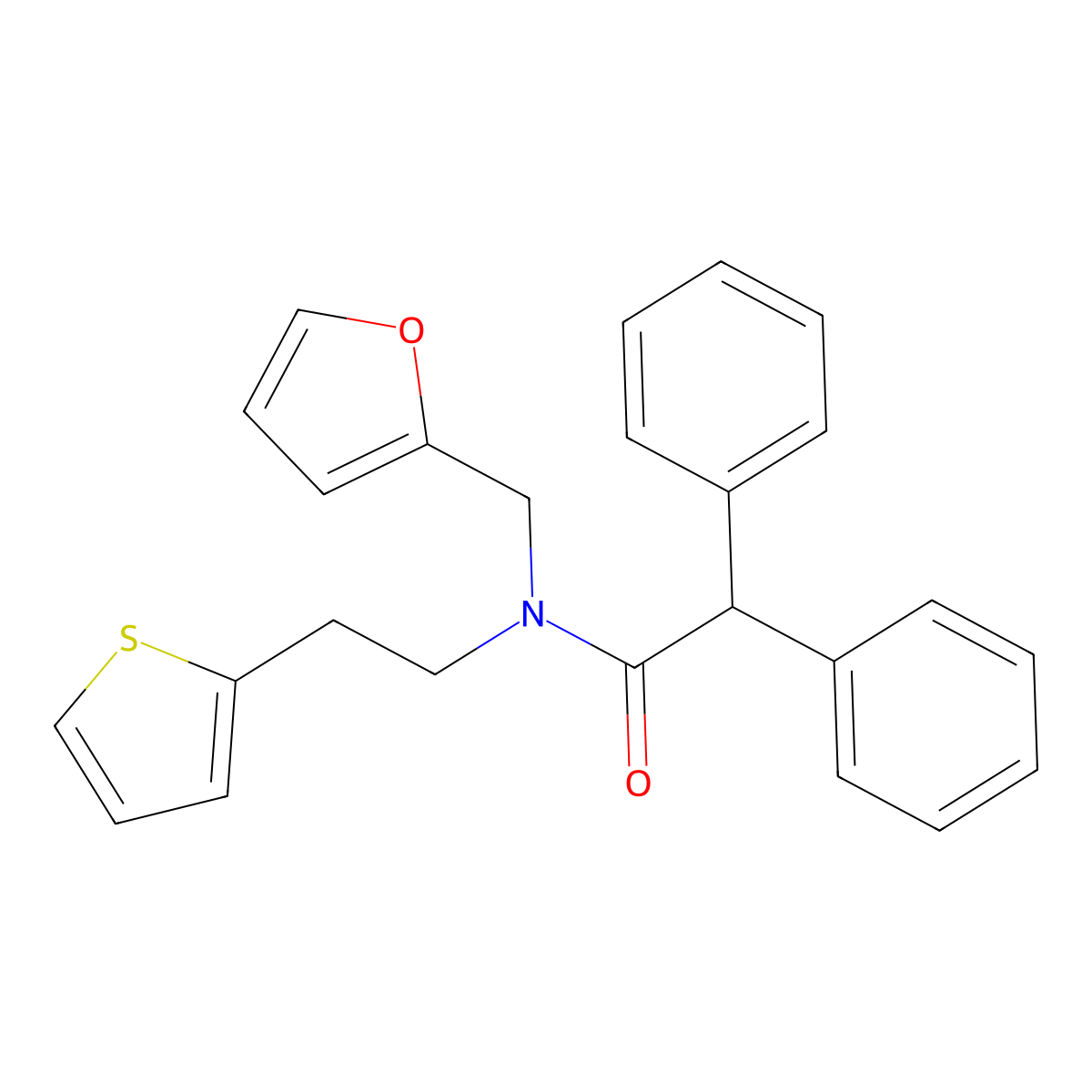 N-(furan-2-ylmethyl)-2,2-diphenyl-N-(2-(thiophen-2-yl)ethyl)acetamide molecular structure, CAS 1396793-31-9
