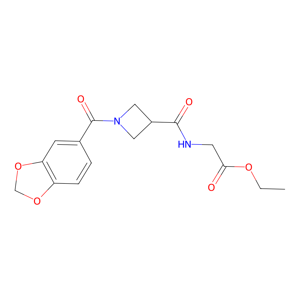 Ethyl 2-(1-(benzo[d][1,3]dioxole-5-carbonyl)azetidine-3-carboxamido)acetate molecular structure, CAS 1396793-34-2