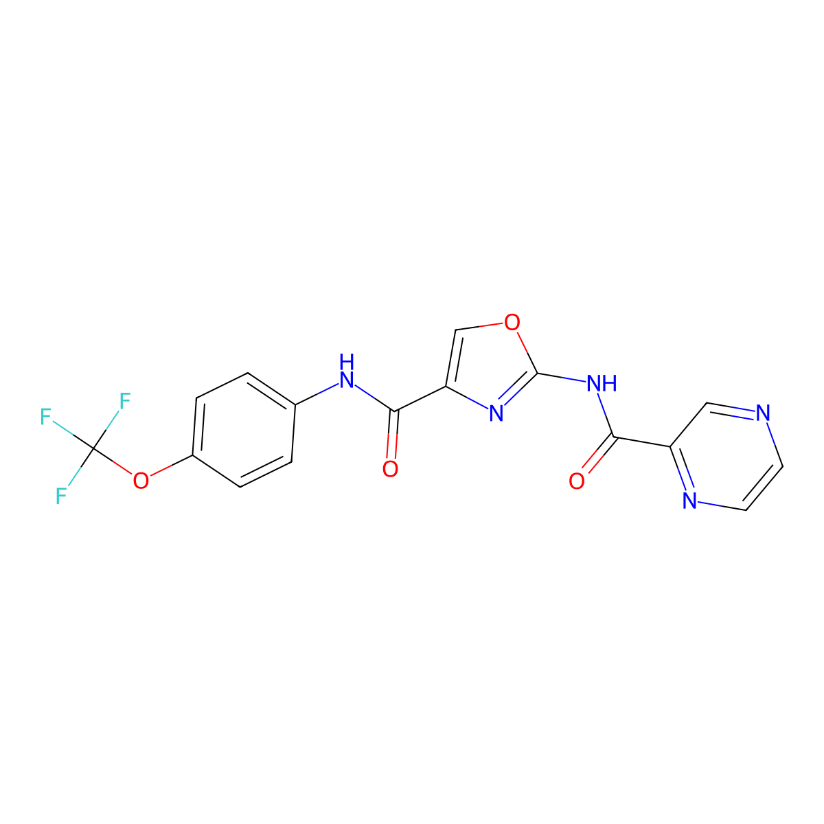 2-(pyrazine-2-carboxamido)-N-(4-(trifluoromethoxy)phenyl)oxazole-4-carboxamide molecular structure, CAS 1396793-35-3