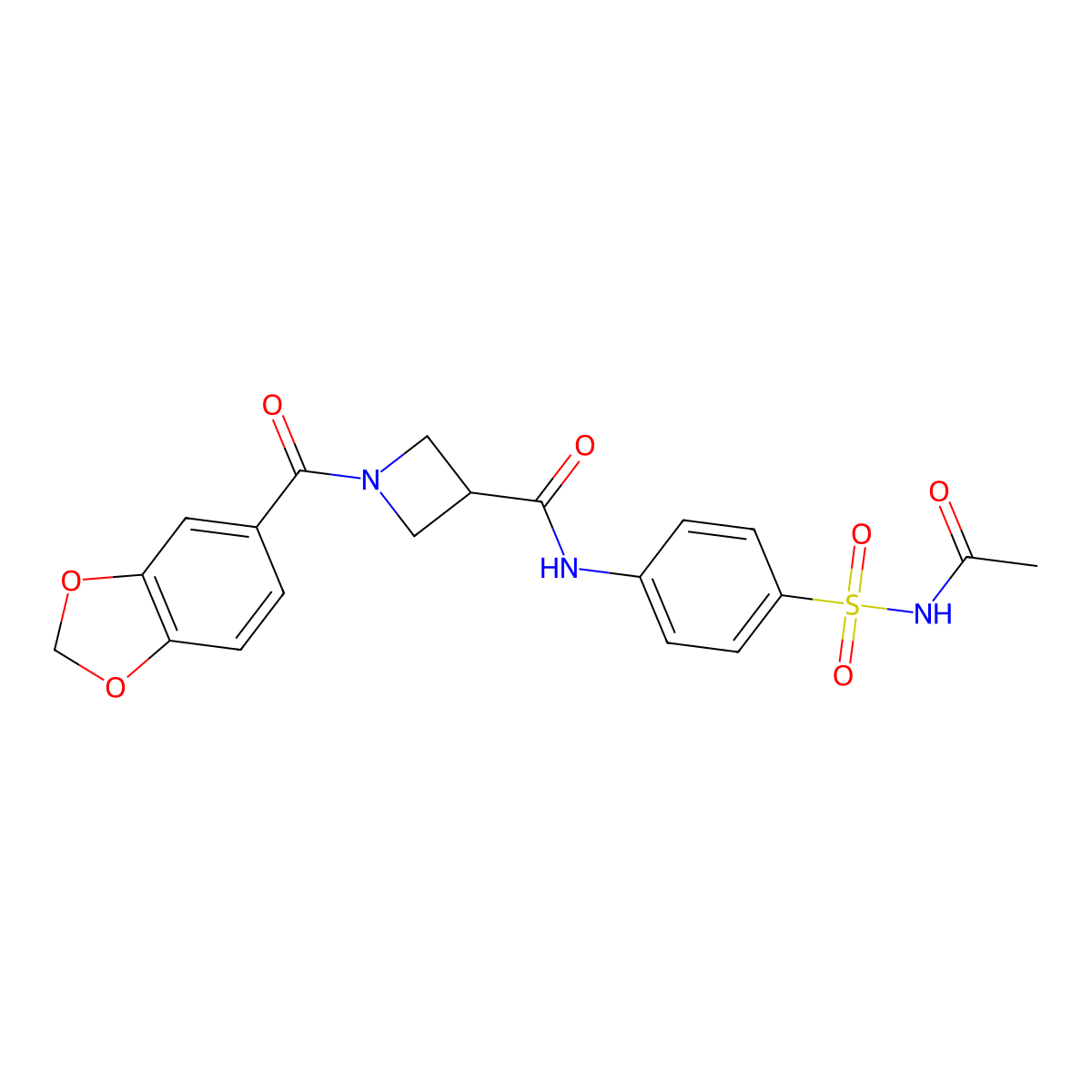 N-(4-(N-acetylsulfamoyl)phenyl)-1-(benzo[d][1,3]dioxole-5-carbonyl)azetidine-3-carboxamide molecular structure, CAS 1396793-38-6