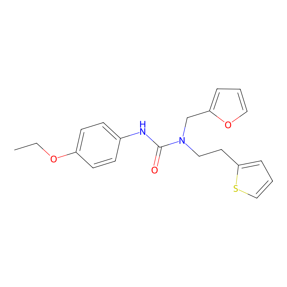 3-(4-Ethoxyphenyl)-1-(furan-2-ylmethyl)-1-(2-(thiophen-2-yl)ethyl)urea molecular structure, CAS 1396793-41-1