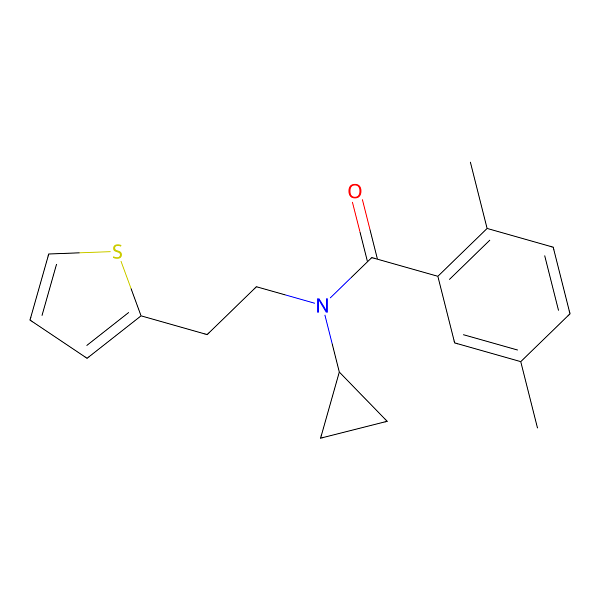 N-cyclopropyl-2,5-dimethyl-N-(2-(thiophen-2-yl)ethyl)benzamide molecular structure, CAS 1396793-46-6