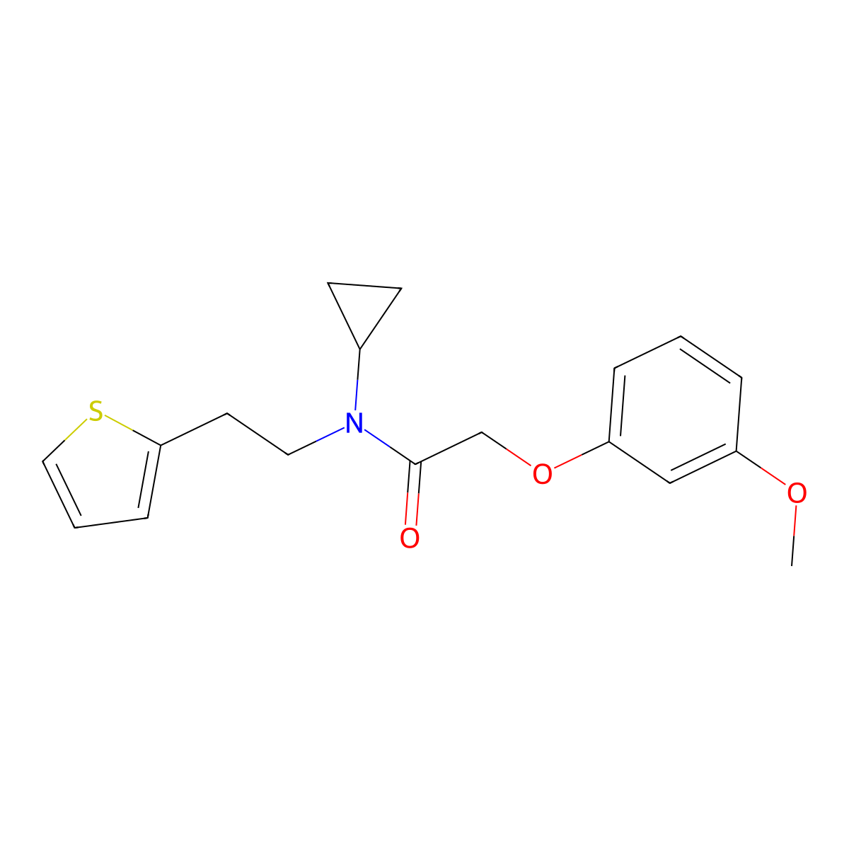 N-cyclopropyl-2-(3-methoxyphenoxy)-N-(2-(thiophen-2-yl)ethyl)acetamide molecular structure, CAS 1396793-52-4