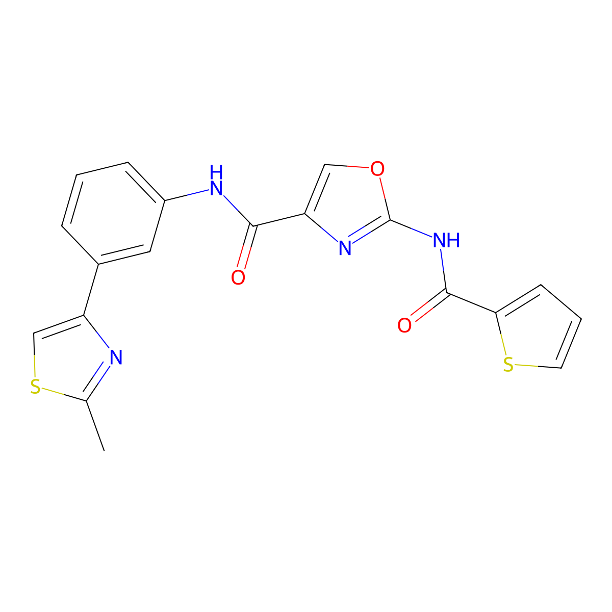 N-(3-(2-methylthiazol-4-yl)phenyl)-2-(thiophene-2-carboxamido)oxazole-4-carboxamide molecular structure, CAS 1396793-59-1
