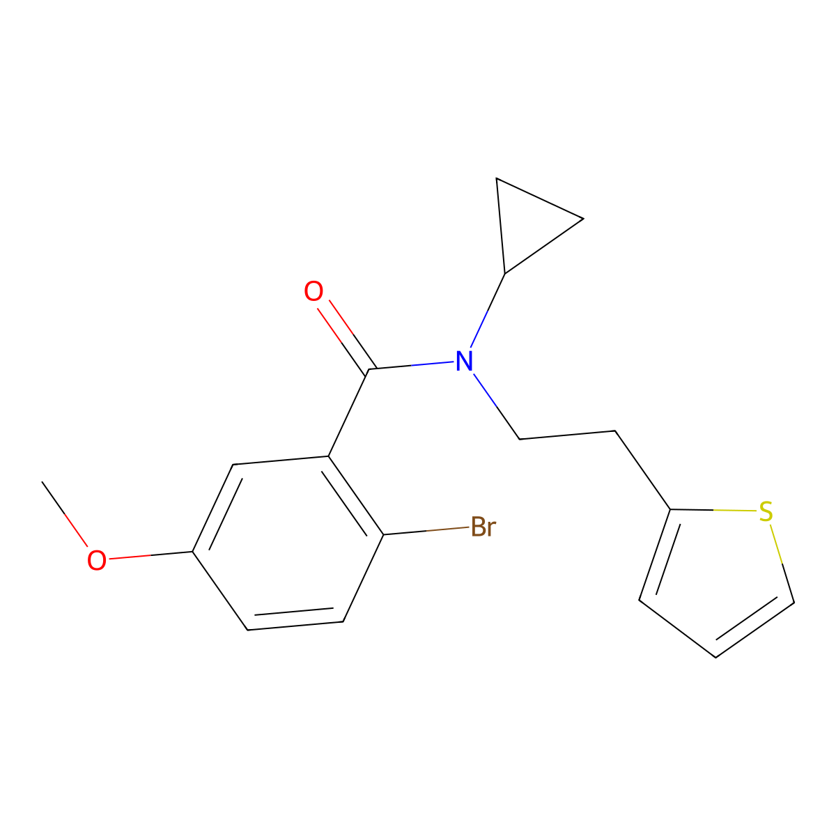 2-bromo-N-cyclopropyl-5-methoxy-N-(2-(thiophen-2-yl)ethyl)benzamide molecular structure, CAS 1396793-60-4