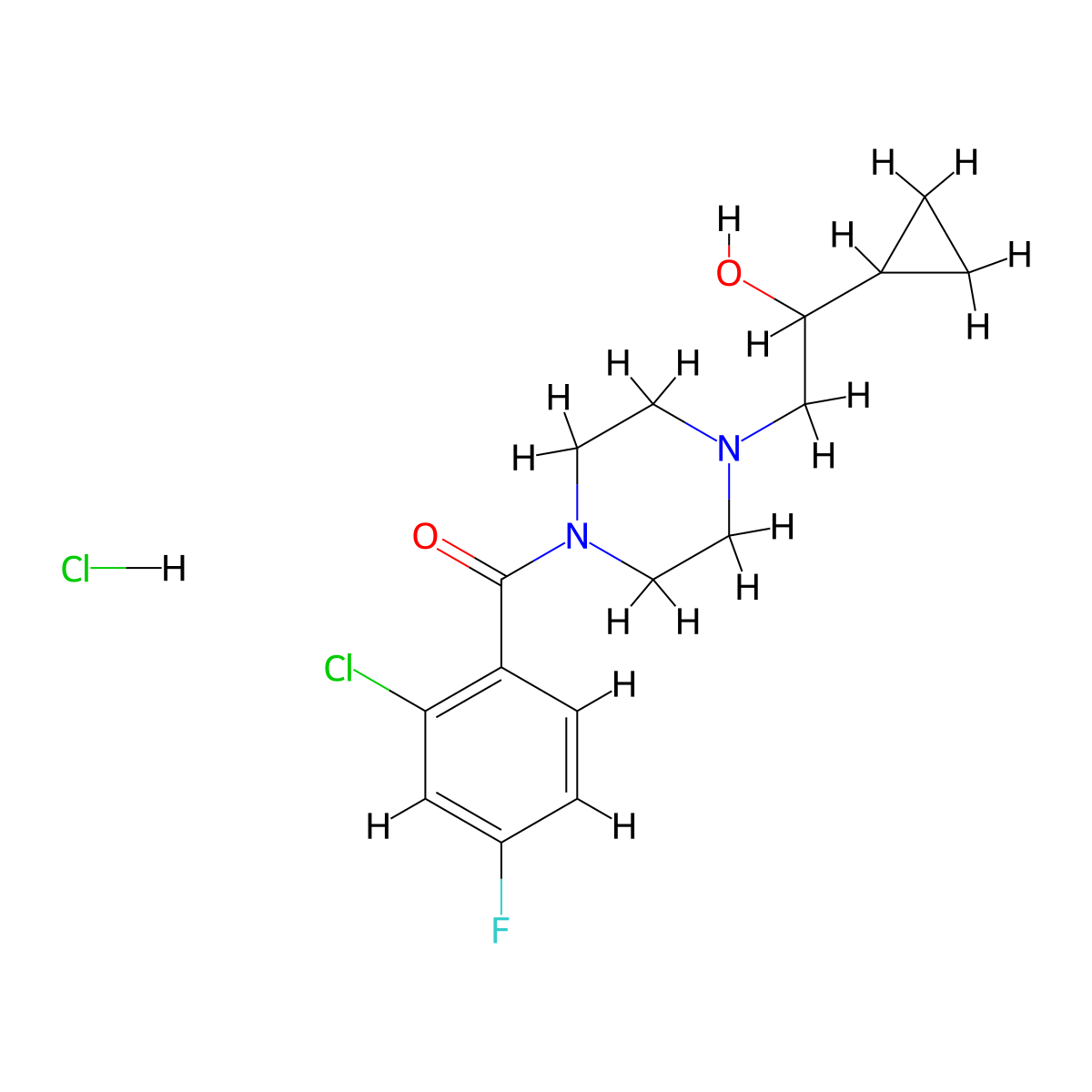 (2-Chloro-4-fluorophenyl)(4-(2-cyclopropyl-2-hydroxyethyl)piperazin-1-yl)methanone hydrochloride molecular structure, CAS 1396793-68-2