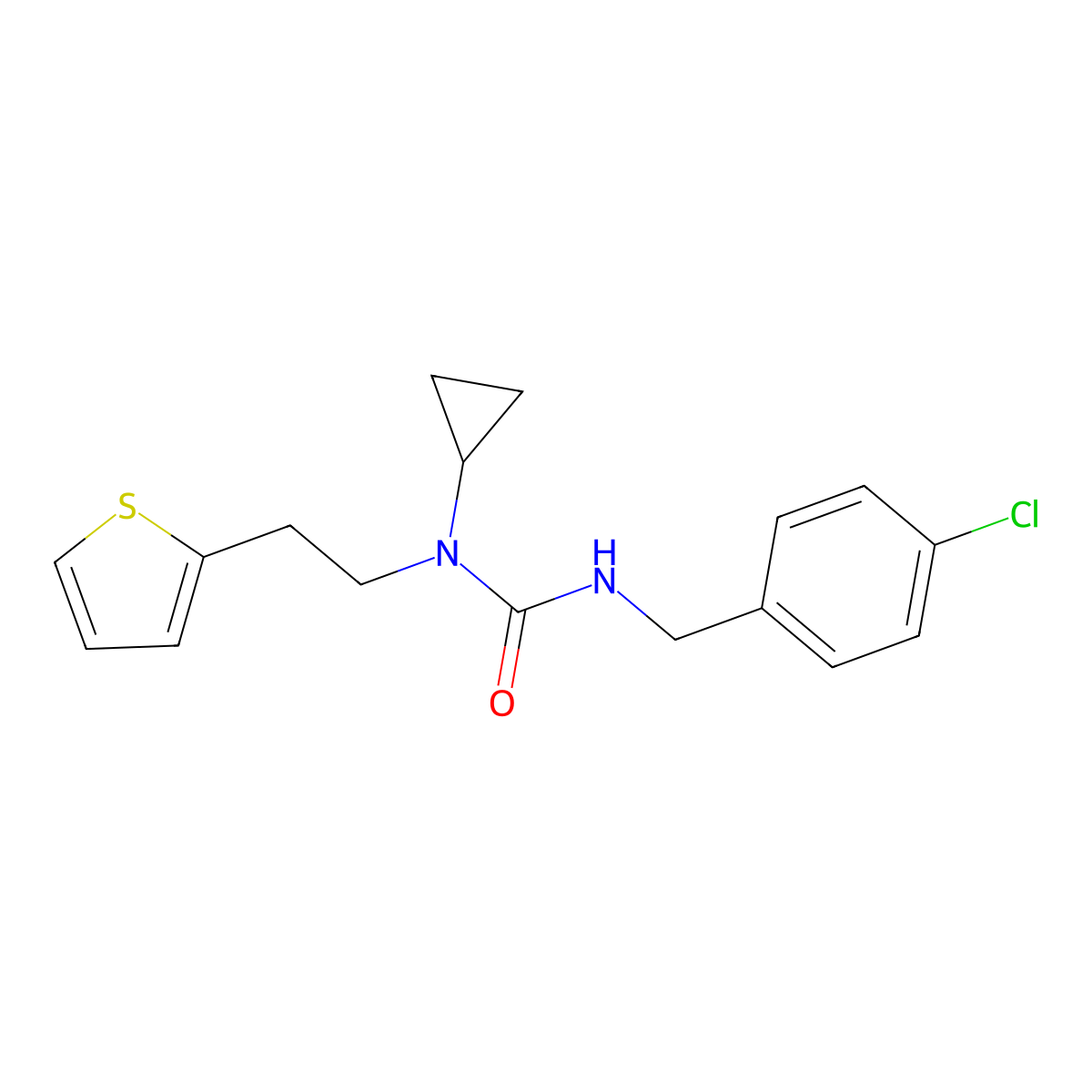 3-(4-Chlorobenzyl)-1-cyclopropyl-1-(2-(thiophen-2-yl)ethyl)urea molecular structure, CAS 1396793-69-3