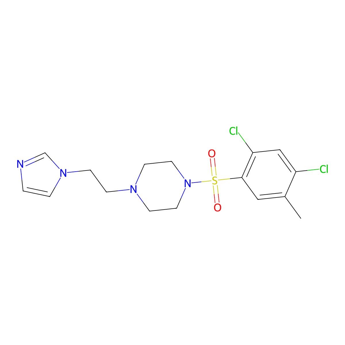 1-(2-(1H-imidazol-1-yl)ethyl)-4-((2,4-dichloro-5-methylphenyl)sulfonyl)piperazine molecular structure, CAS 1396793-80-8