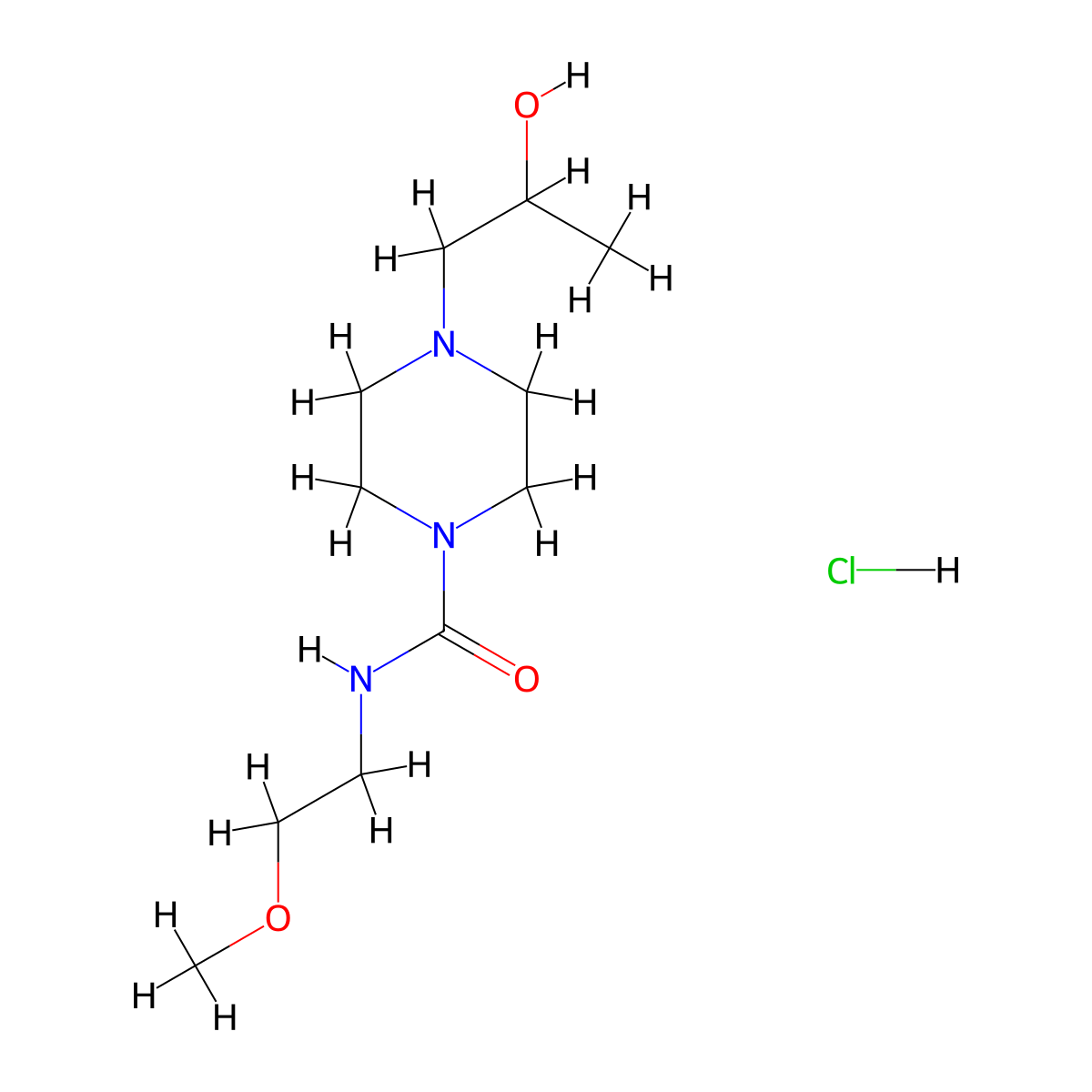 4-(2-hydroxypropyl)-N-(2-methoxyethyl)piperazine-1-carboxamide hydrochloride molecular structure, CAS 1396793-84-2