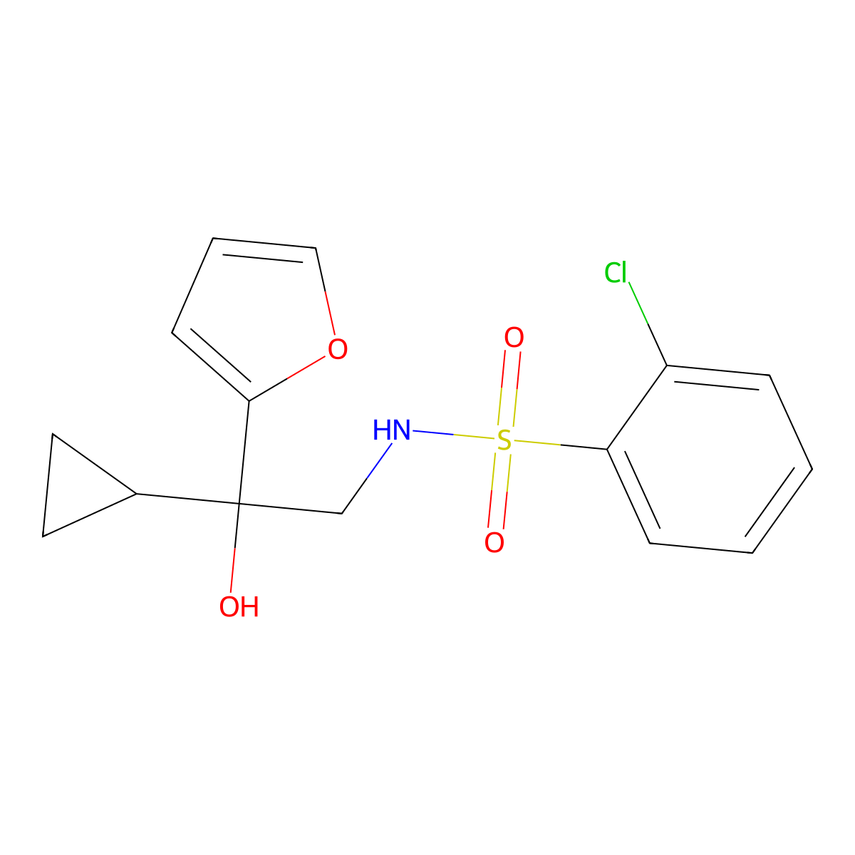 2-chloro-N-(2-cyclopropyl-2-(furan-2-yl)-2-hydroxyethyl)benzenesulfonamide molecular structure, CAS 1396793-85-3