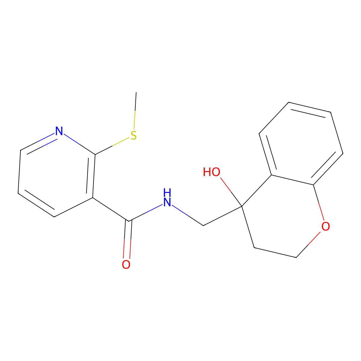 N-((4-hydroxychroman-4-yl)methyl)-2-(methylthio)nicotinamide molecular structure, CAS 1396793-87-5