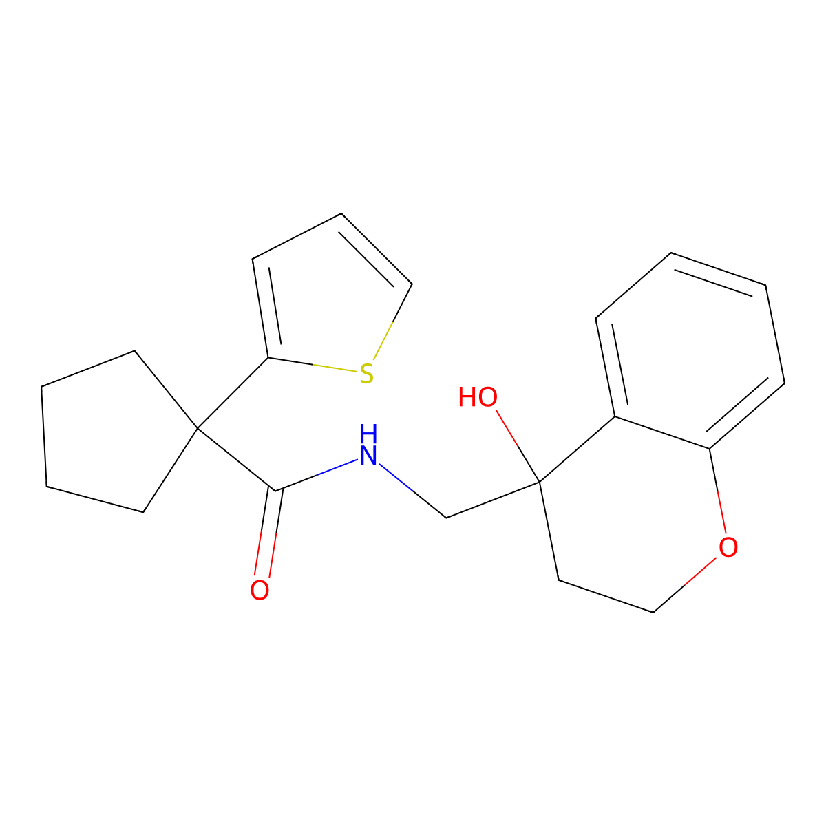 N-((4-hydroxychroman-4-yl)methyl)-1-(thiophen-2-yl)cyclopentanecarboxamide molecular structure, CAS 1396793-94-4