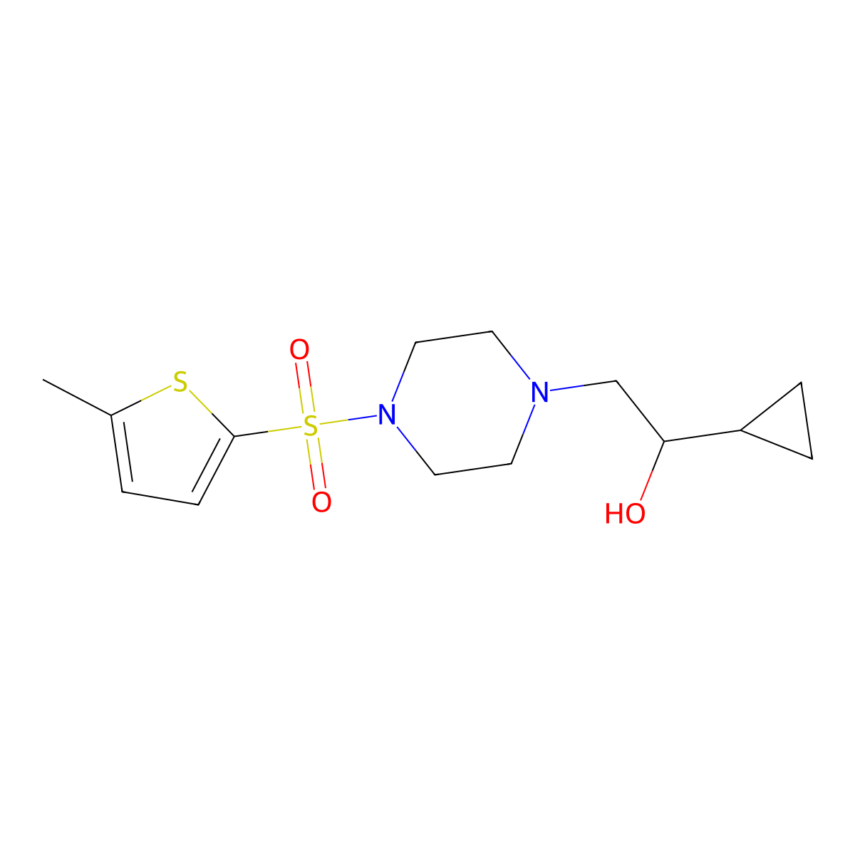 1-Cyclopropyl-2-(4-((5-methylthiophen-2-yl)sulfonyl)piperazin-1-yl)ethanol molecular structure, CAS 1396793-95-5