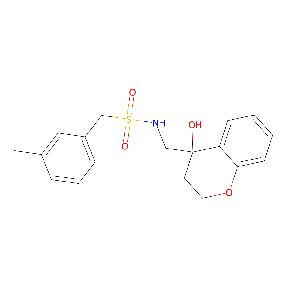 N-((4-hydroxychroman-4-yl)methyl)-1-(m-tolyl)methanesulfonamide molecular structure, CAS 1396794-00-5
