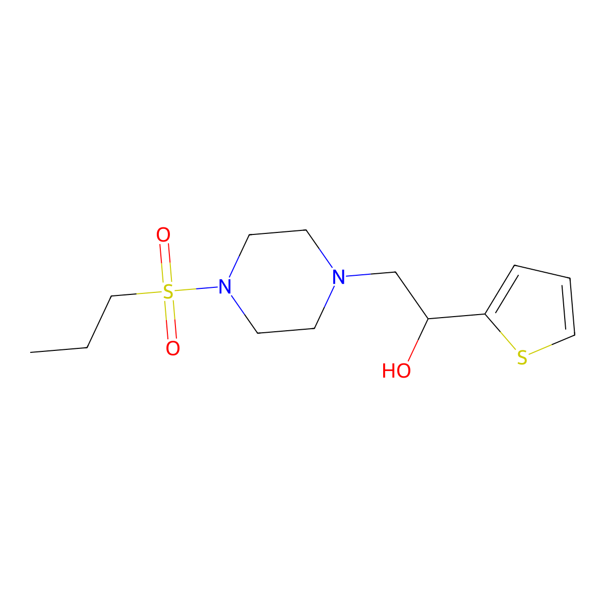 2-(4-(Propylsulfonyl)piperazin-1-yl)-1-(thiophen-2-yl)ethanol molecular structure, CAS 1396794-03-8