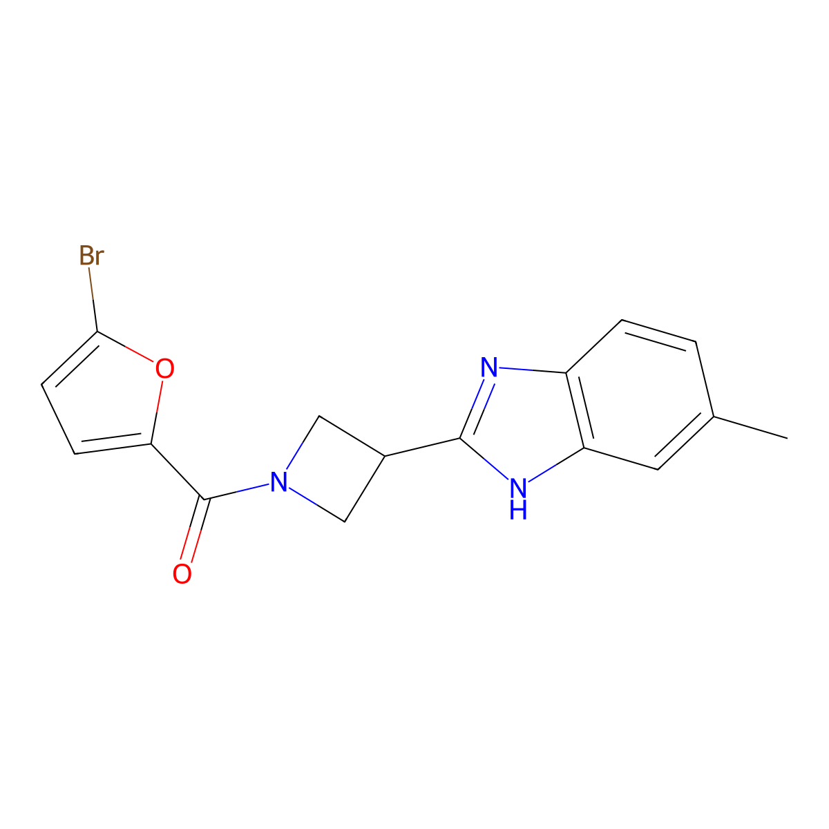 (5-bromofuran-2-yl)(3-(5-methyl-1H-benzo[d]imidazol-2-yl)azetidin-1-yl)methanone molecular structure, CAS 1396794-18-5
