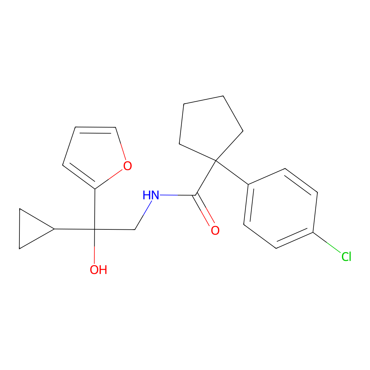 1-(4-chlorophenyl)-N-(2-cyclopropyl-2-(furan-2-yl)-2-hydroxyethyl)cyclopentanecarboxamide molecular structure, CAS 1396794-19-6