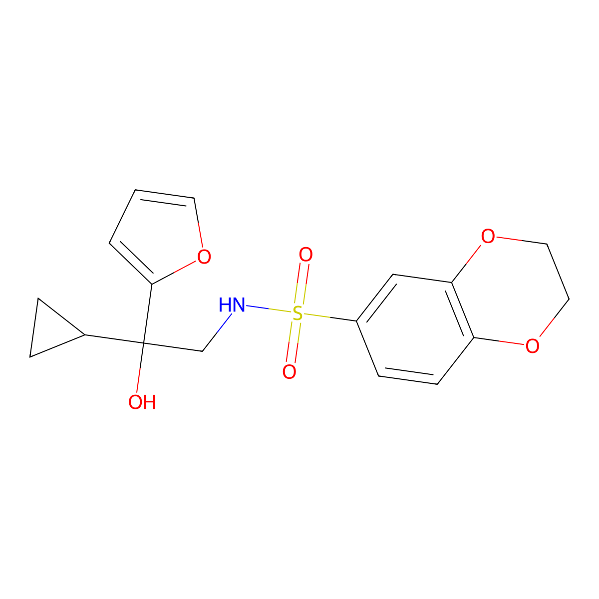 N-(2-cyclopropyl-2-(furan-2-yl)-2-hydroxyethyl)-2,3-dihydrobenzo[b][1,4]dioxine-6-sulfonamide molecular structure, CAS 1396794-22-1
