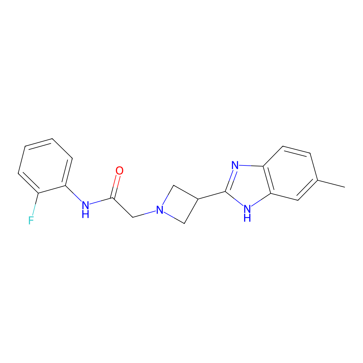 N-(2-fluorophenyl)-2-(3-(5-methyl-1H-benzo[d]imidazol-2-yl)azetidin-1-yl)acetamide molecular structure, CAS 1396794-23-2