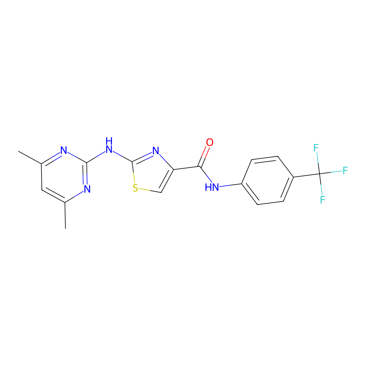 2-((4,6-dimethylpyrimidin-2-yl)amino)-N-(4-(trifluoromethyl)phenyl)thiazole-4-carboxamide molecular structure, CAS 1396794-34-5