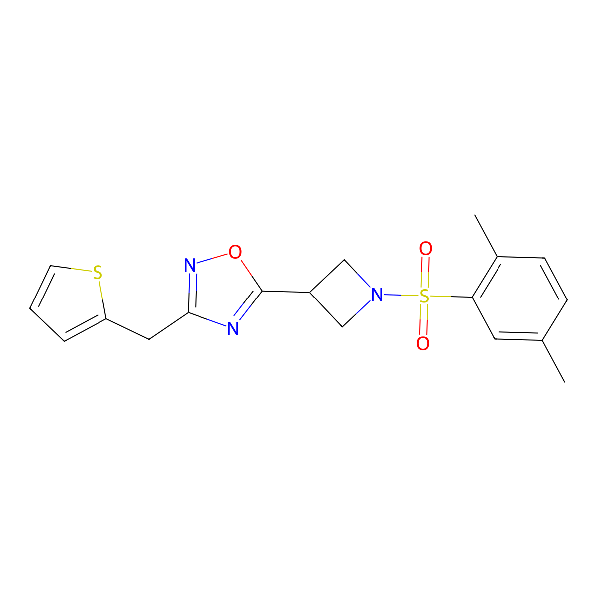 5-(1-((2,5-Dimethylphenyl)sulfonyl)azetidin-3-yl)-3-(thiophen-2-ylmethyl)-1,2,4-oxadiazole molecular structure, CAS 1396794-36-7