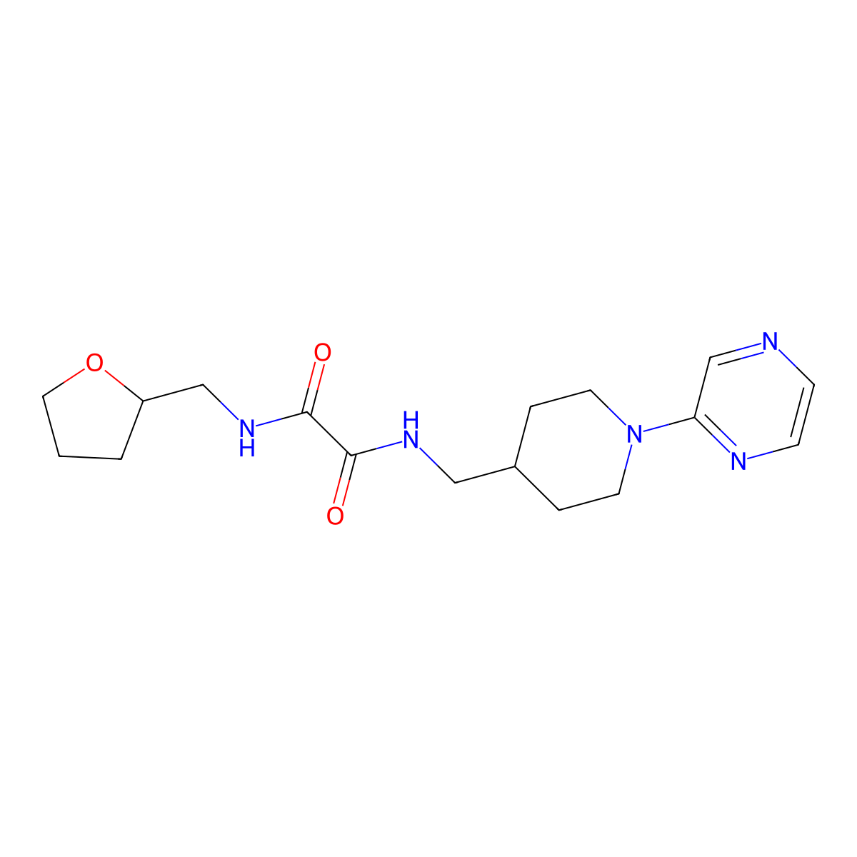 N1-((1-(pyrazin-2-yl)piperidin-4-yl)methyl)-N2-((tetrahydrofuran-2-yl)methyl)oxalamide molecular structure, CAS 1396794-38-9