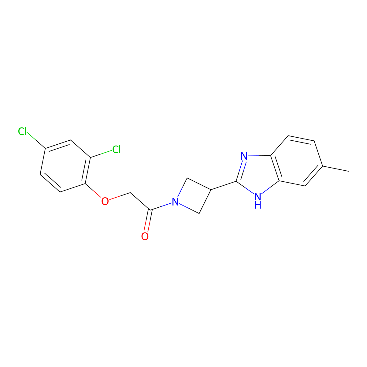 2-(2,4-dichlorophenoxy)-1-(3-(5-methyl-1H-benzo[d]imidazol-2-yl)azetidin-1-yl)ethanone molecular structure, CAS 1396794-39-0