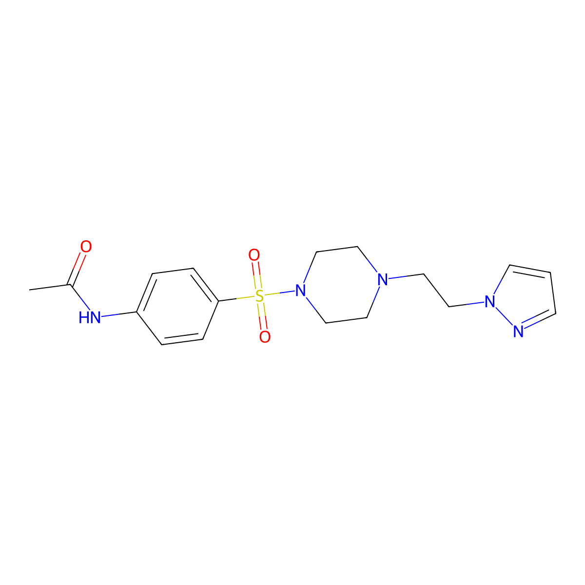 N-[4-({4-[2-(1H-pyrazol-1-yl)ethyl]piperazin-1-yl}sulfonyl)phenyl]acetamide molecular structure, CAS 1396794-40-3