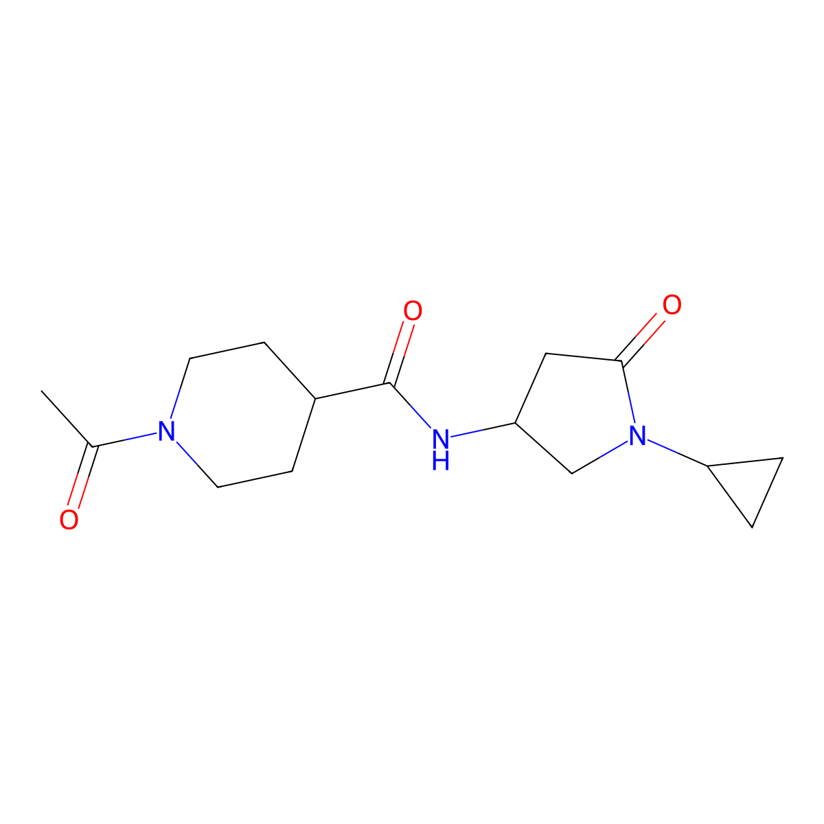 1-acetyl-N-(1-cyclopropyl-5-oxopyrrolidin-3-yl)piperidine-4-carboxamide molecular structure, CAS 1396794-45-8