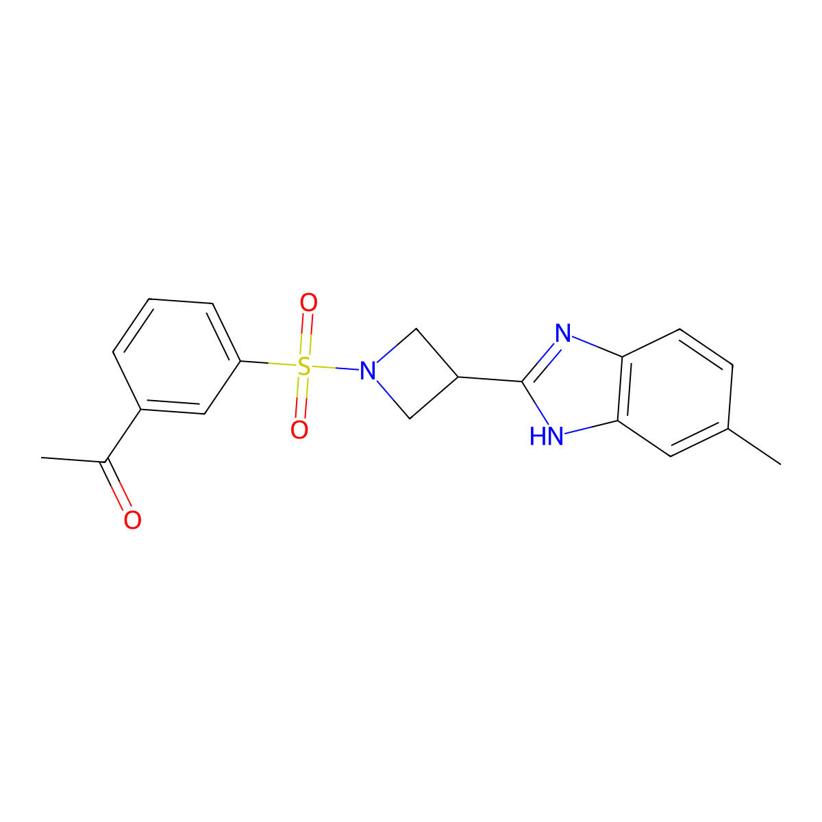 1-(3-((3-(5-methyl-1H-benzo[d]imidazol-2-yl)azetidin-1-yl)sulfonyl)phenyl)ethanone molecular structure, CAS 1396794-50-5
