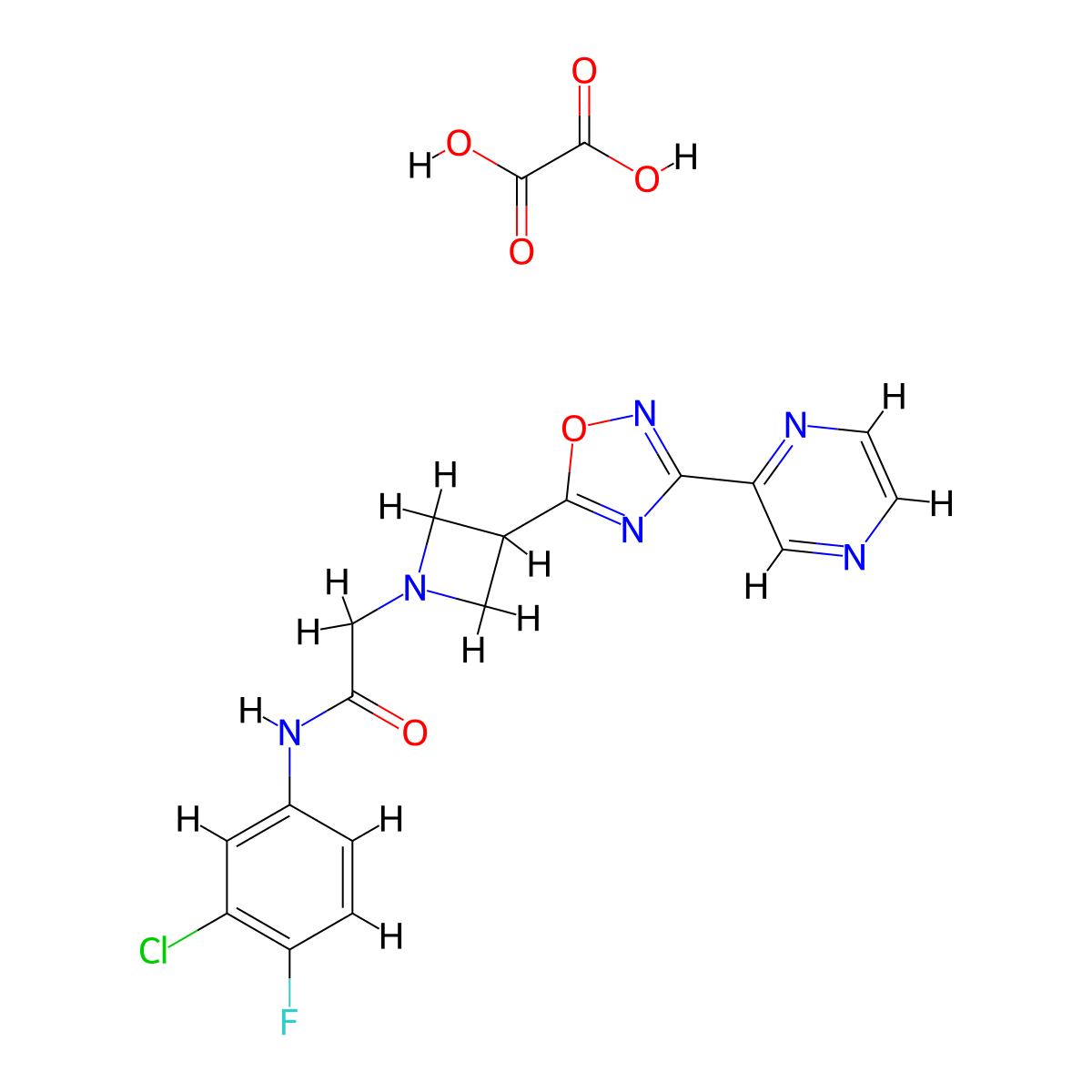 N-(3-chloro-4-fluorophenyl)-2-(3-(3-(pyrazin-2-yl)-1,2,4-oxadiazol-5-yl)azetidin-1-yl)acetamide oxalate molecular structure, CAS 1396794-57-2