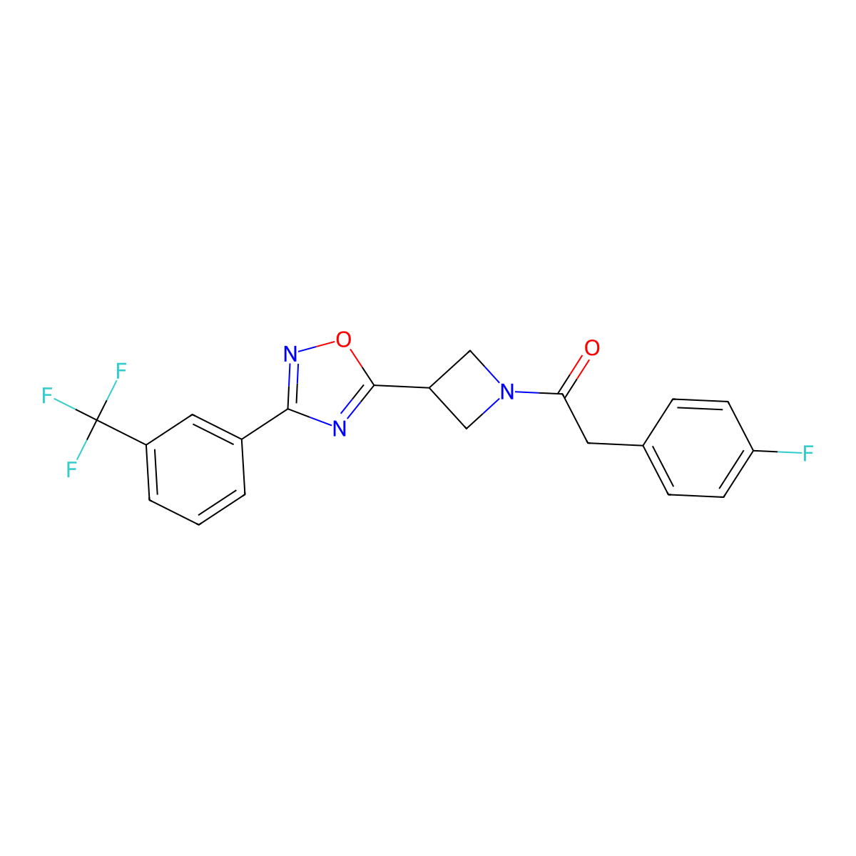 2-(4-Fluorophenyl)-1-(3-(3-(3-(trifluoromethyl)phenyl)-1,2,4-oxadiazol-5-yl)azetidin-1-yl)ethanone molecular structure, CAS 1396794-61-8