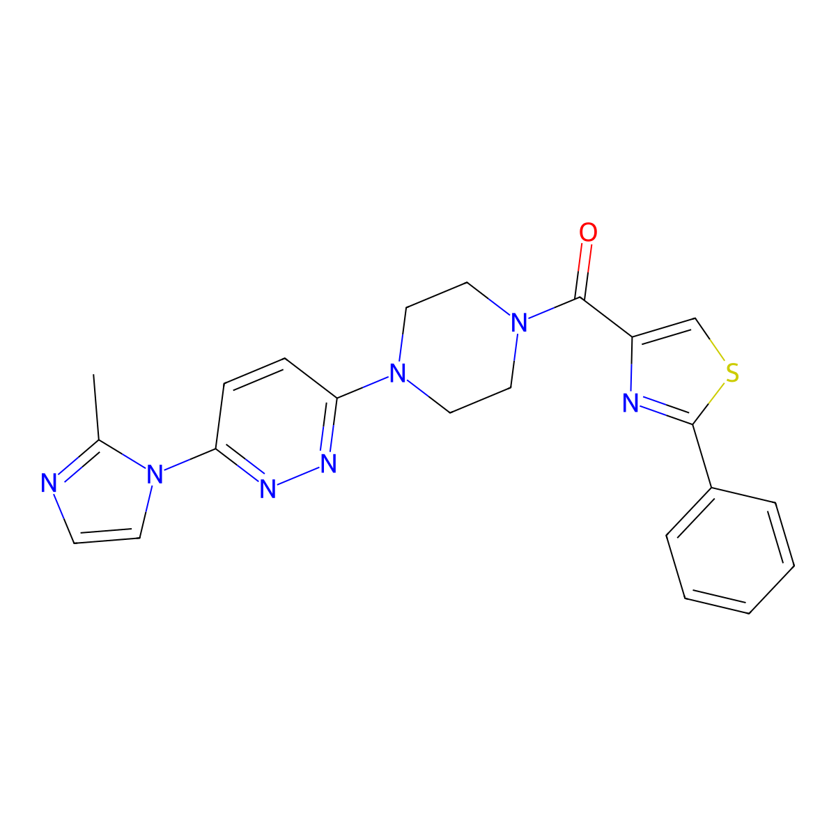 (4-(6-(2-methyl-1H-imidazol-1-yl)pyridazin-3-yl)piperazin-1-yl)(2-phenylthiazol-4-yl)methanone molecular structure, CAS 1396794-63-0