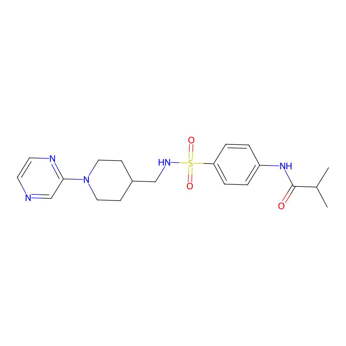 N-(4-(N-((1-(pyrazin-2-yl)piperidin-4-yl)methyl)sulfamoyl)phenyl)isobutyramide molecular structure, CAS 1396794-64-1