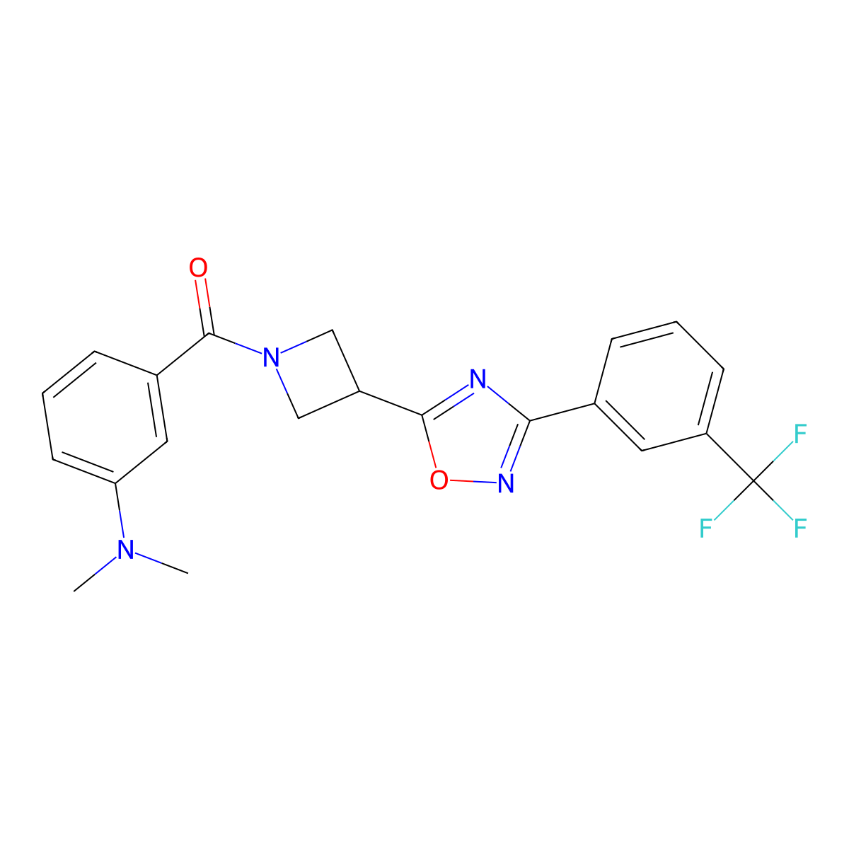 N,N-dimethyl-3-(3-{3-[3-(trifluoromethyl)phenyl]-1,2,4-oxadiazol-5-yl}azetidine-1-carbonyl)aniline molecular structure, CAS 1396794-65-2
