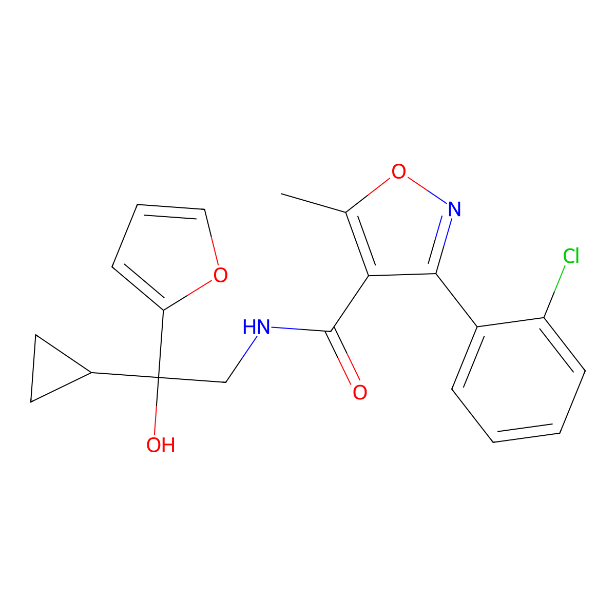 3-(2-chlorophenyl)-N-(2-cyclopropyl-2-(furan-2-yl)-2-hydroxyethyl)-5-methylisoxazole-4-carboxamide molecular structure, CAS 1396794-66-3