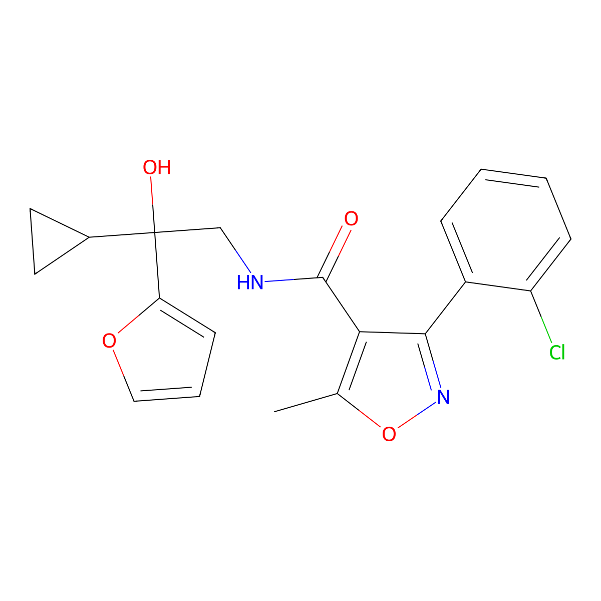 3-(2-chlorophenyl)-N-(2-cyclopropyl-2-(furan-2-yl)-2-hydroxyethyl)-5-methylisoxazole-4-carboxamide molecular structure, CAS 1396794-66-3