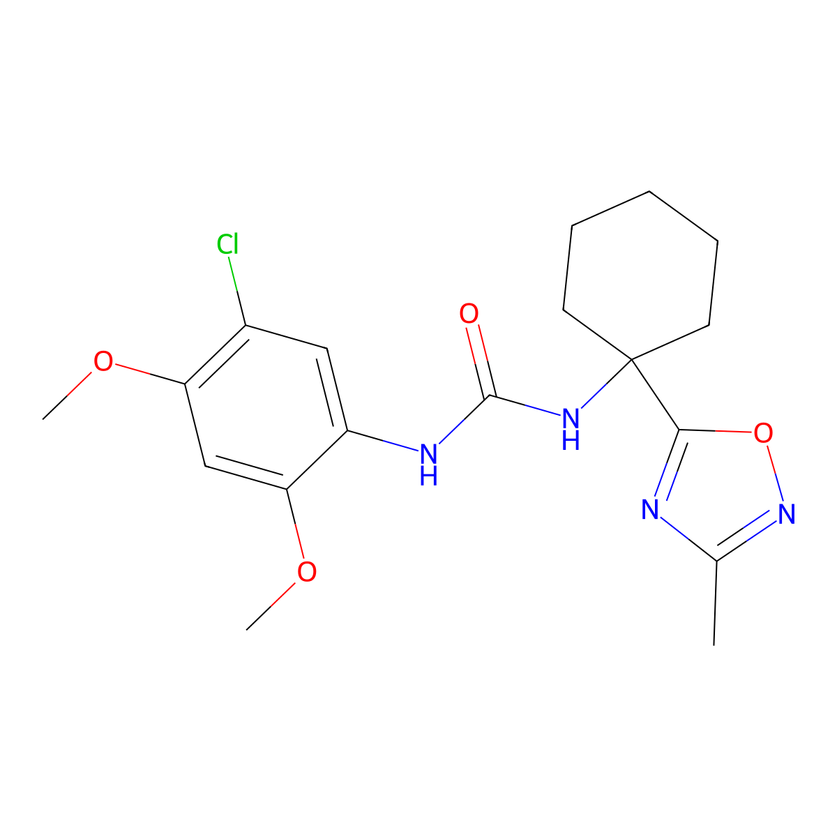 1-(5-Chloro-2,4-dimethoxyphenyl)-3-[1-(3-methyl-1,2,4-oxadiazol-5-yl)cyclohexyl]urea molecular structure, CAS 1396794-71-0