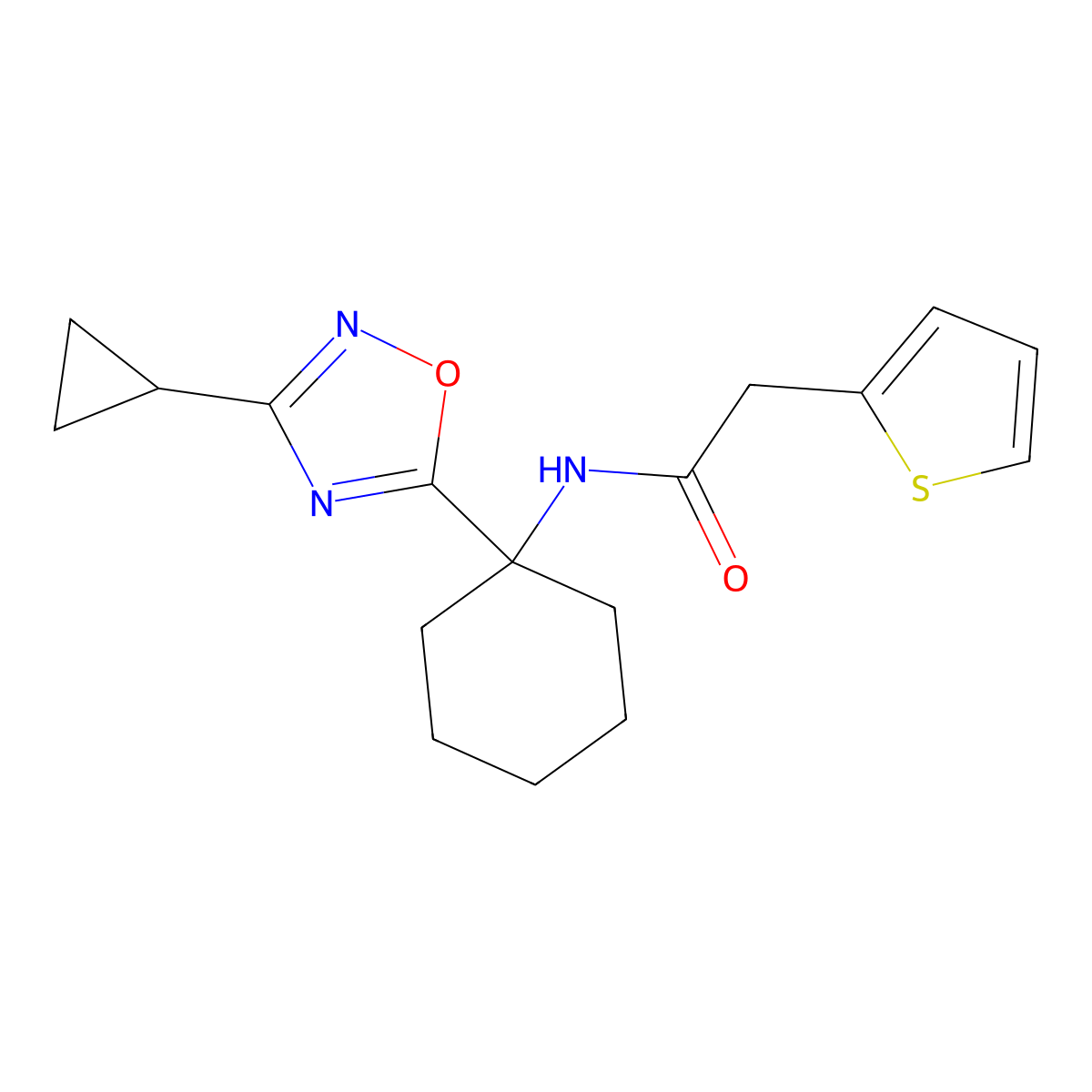 N-[1-(3-cyclopropyl-1,2,4-oxadiazol-5-yl)cyclohexyl]-2-(2-thienyl)acetamide molecular structure, CAS 1396794-79-8