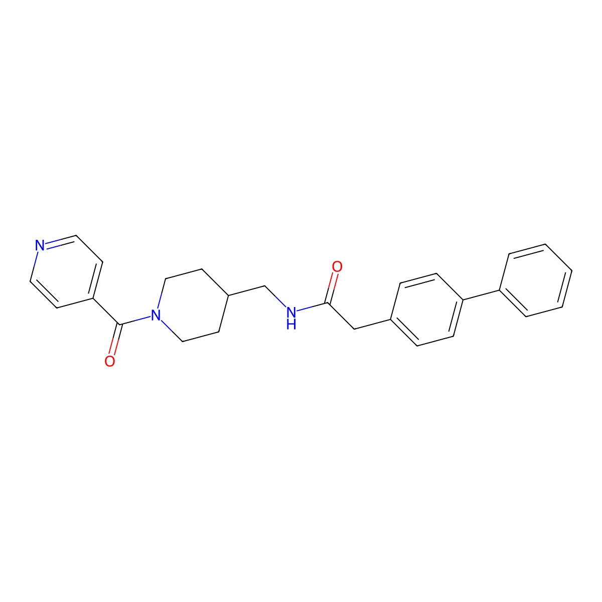 2-([1,1'-biphenyl]-4-yl)-N-((1-isonicotinoylpiperidin-4-yl)methyl)acetamide molecular structure, CAS 1396794-80-1