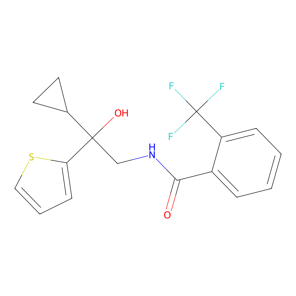 N-[2-cyclopropyl-2-hydroxy-2-(thiophen-2-yl)ethyl]-2-(trifluoromethyl)benzamide molecular structure, CAS 1396794-92-5