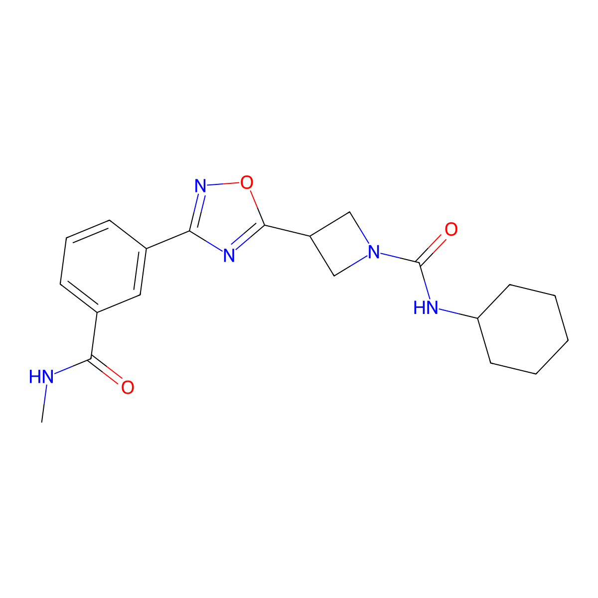 N-cyclohexyl-3-{3-[3-(methylcarbamoyl)phenyl]-1,2,4-oxadiazol-5-yl}azetidine-1-carboxamide molecular structure, CAS 1396794-98-1