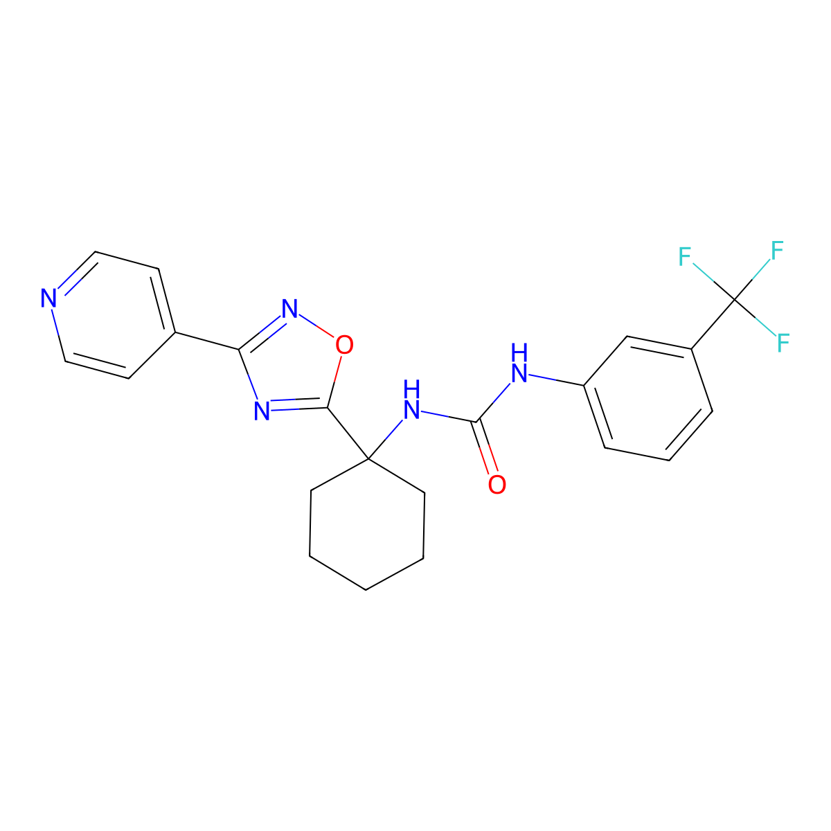 1-(1-(3-(Pyridin-4-yl)-1,2,4-oxadiazol-5-yl)cyclohexyl)-3-(3-(trifluoromethyl)phenyl)urea molecular structure, CAS 1396795-05-3