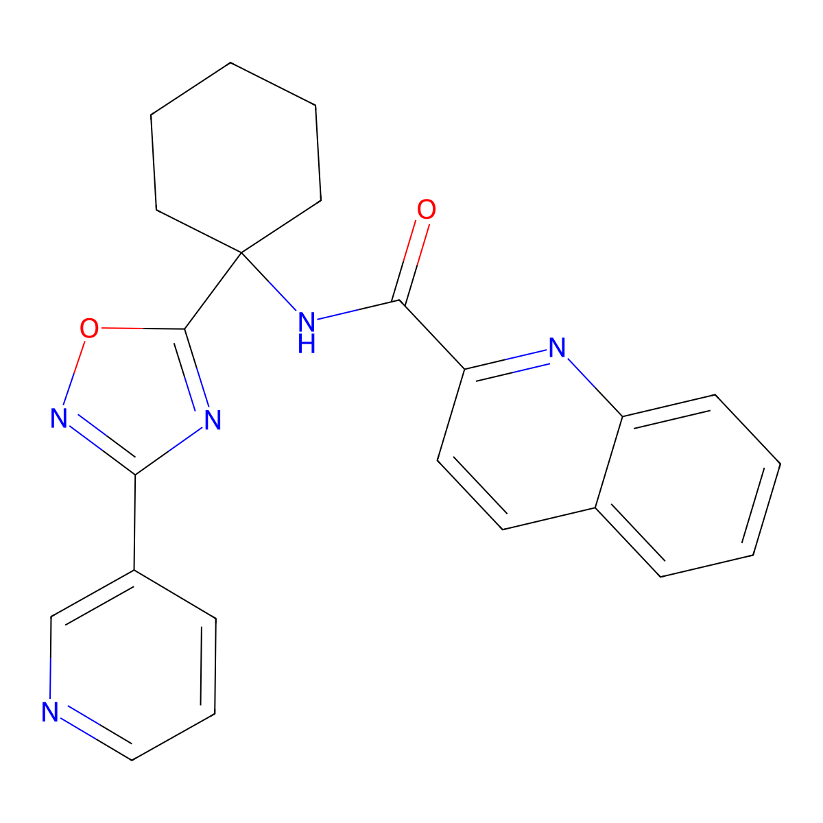N-[1-(3-pyridin-3-yl-1,2,4-oxadiazol-5-yl)cyclohexyl]quinoline-2-carboxamide molecular structure, CAS 1396795-08-6