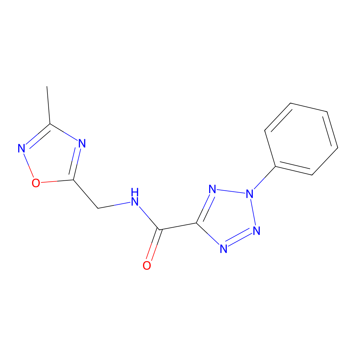 N-((3-methyl-1,2,4-oxadiazol-5-yl)methyl)-2-phenyl-2H-tetrazole-5-carboxamide molecular structure, CAS 1396795-10-0